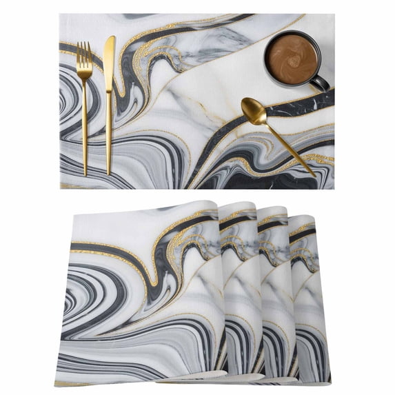 White Grey Marble Placemats Set of 4 Modern Abstract Art Ink Painting Place Mats Indoor Wipeable Table Mats Washable Cloth Dining Table Placemats for Kitchen Holiday Party Home Decor 13x19 Inch
