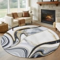 thumbnail image 1 of White Grey Marble Round Rug 5ft Washable Circle Kitchen Rugs Non Slip Modern Abstract Art Ink Painting Large Area Rug Indoor Floor Carpet for Bedroom Living Room Home Office Dining Room Nursery, 1 of 7