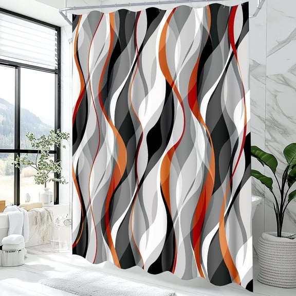 Orange and Grey Shower Curtain for Bathroom Orange and Black Shower Curtain Fabric Modern Abstract Striped Minimalist Bath Curtains Waterproof Shower Curtains Set