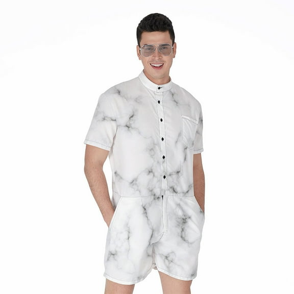 White Grey Smoke Marble Short Sleeve Men'S Rompers Casual Summer Jumpsuits Outfit
