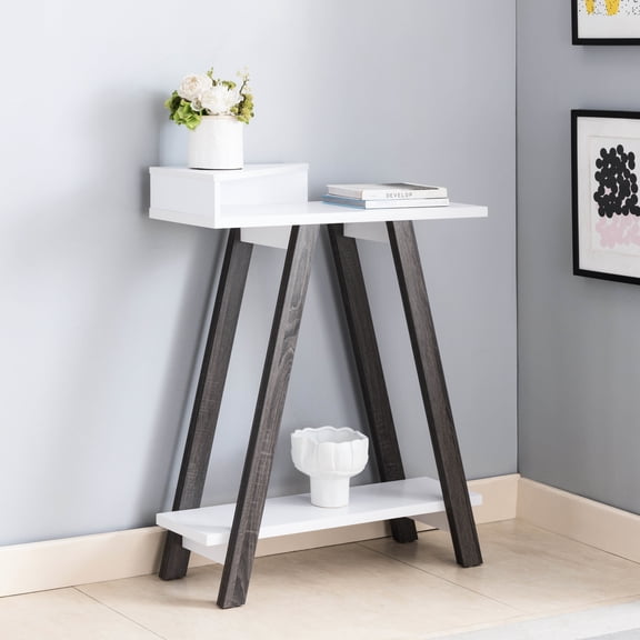 White & Grey Two Toned Console, Shelf Space, A Shaped Leg Opulence Console With Shelves - Grey, Perfection