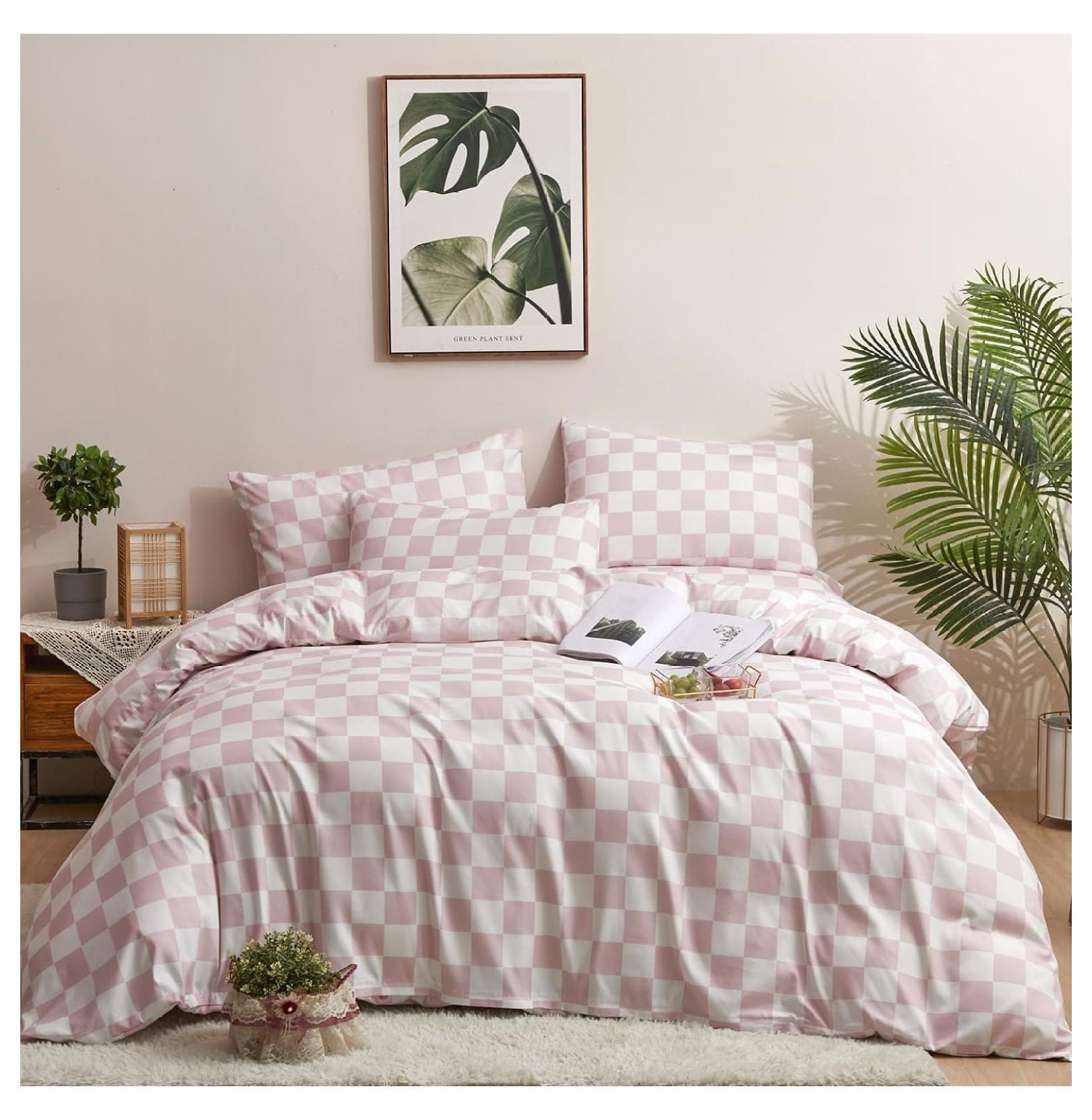 White Grid Comforter Set Cal King Plaid Bedding Set Women and