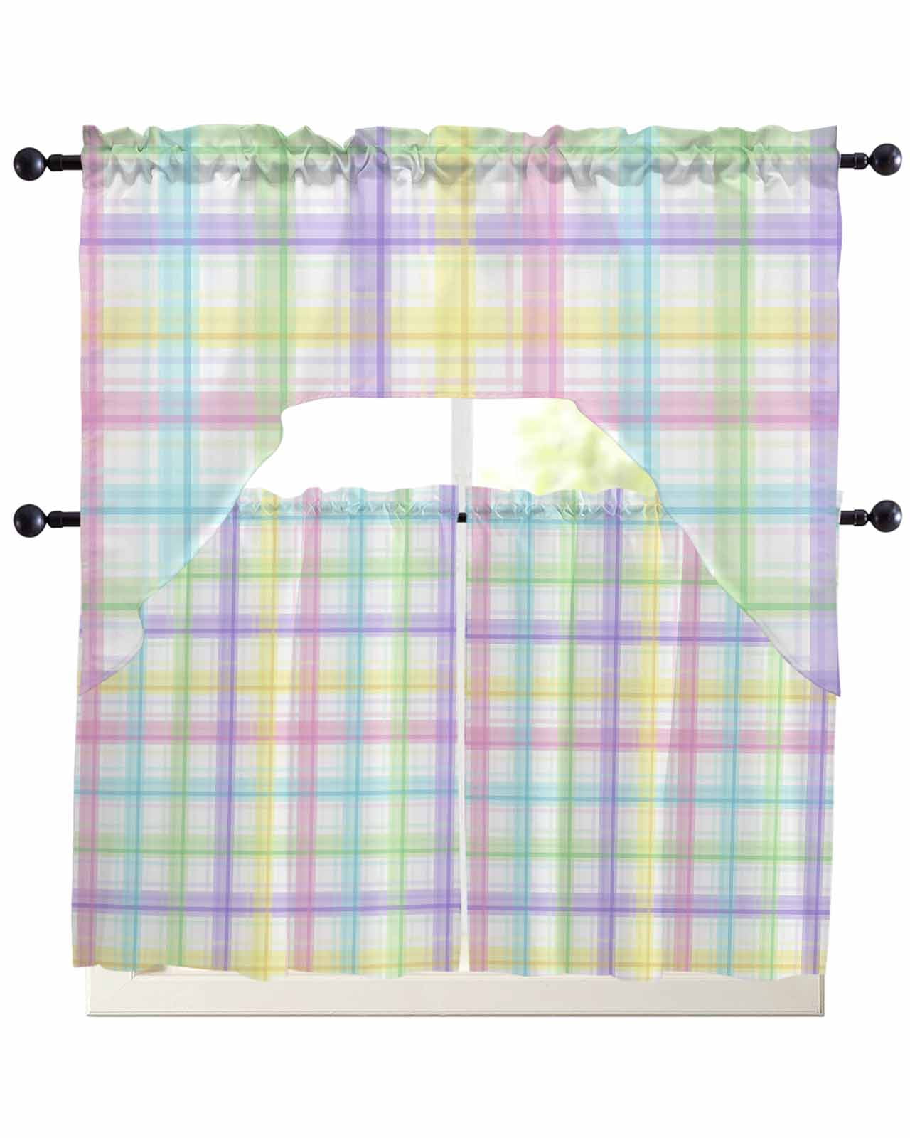 White Grid Swag Curtains for Living Room/Bedroom Windows, Colorful ...