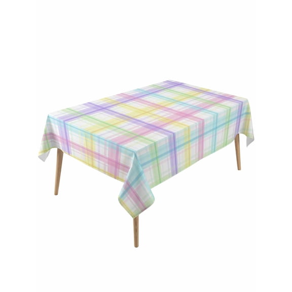 White Grid Table Cloth, Waterproof Tablecloth for Rectangle Tables, Colorful Plaid Modern Geometric Pattern Reusable Washable Fabric Table Cover for Restaurant Kitchen Dining Tables 60"x120"