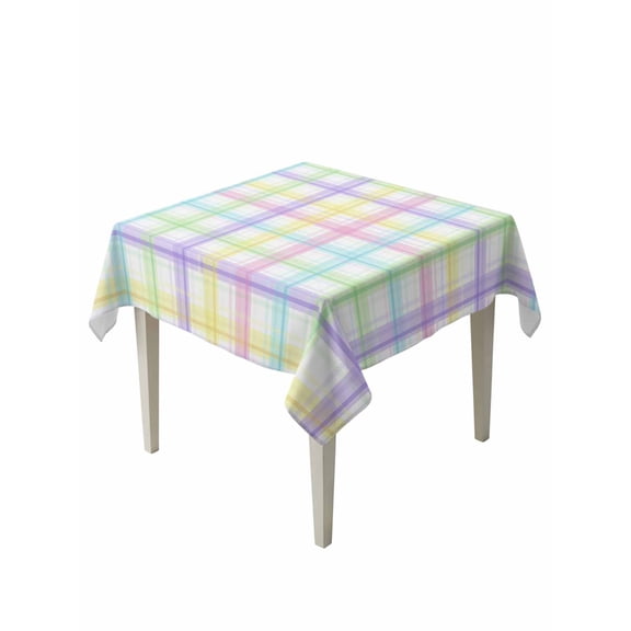 White Grid Table Cloth, Waterproof Tablecloth for Square Tables, Colorful Plaid Modern Geometric Pattern Reusable Washable Fabric Table Cover for Restaurant Kitchen Dining Tables 54"x54"