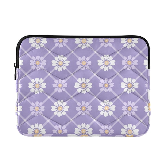 White Grids on Purple Background with Daisies Quilted Laptop Protective Cases Computer Sleeves Tablet Bags Briefcases M