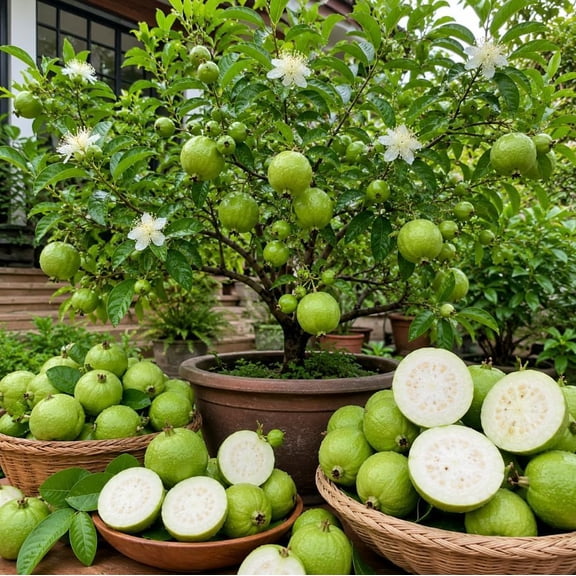 White Guava Tree Live Plant, Tropical Guava Fruits Tree Dwarf Fruit Trees 1 Ft Tall Gallon Pot