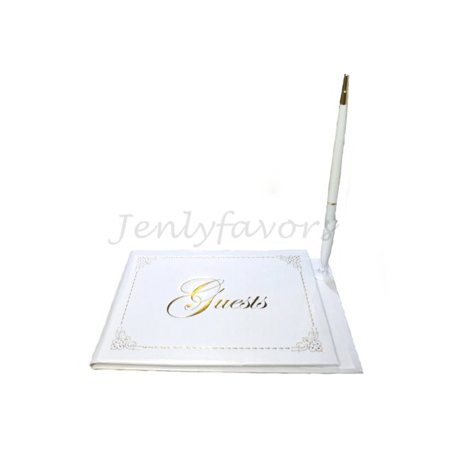White Guest Book with Gold Letters and sign in Pen (1 piece)