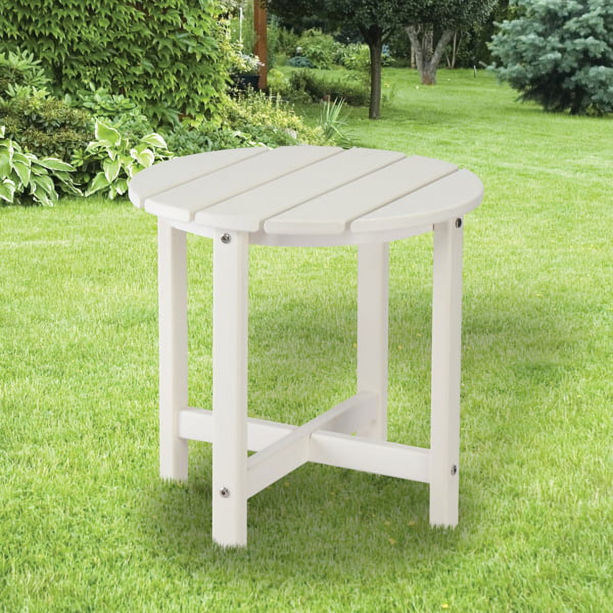 White HDPE Plastic Outdoor Side Table - Durable, Portable Round End Table for Patio, Garden, Backyard (46×46×46cm)