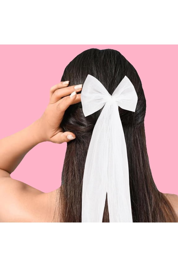 White Hair Clips Bachelorette Bikini White Tulle Bride Hair Accessories Bridesmaid Favors Hair Bowknot with Barrette