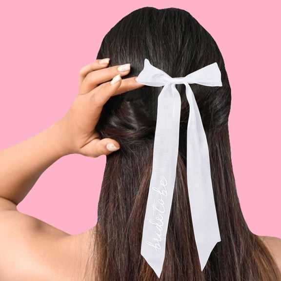 White Hair Clips "Bride to Be" Embroidered Hair Bachelorette Bride Hair Accessories Bridesmaid Favors Hair Bowkno with Barrette for Girl Bride Party Decorations Wedding Gift for making
