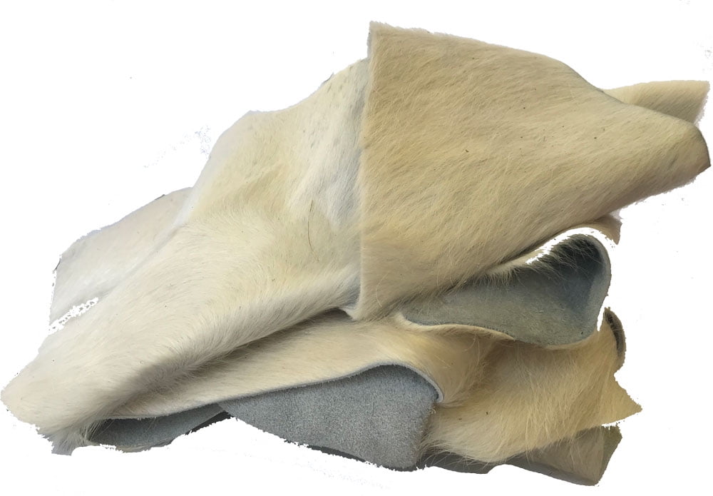 White Hair On Hide Cow Leather - Remnants 1 lb.  1-4 pieces per pack.  Irregular shapes