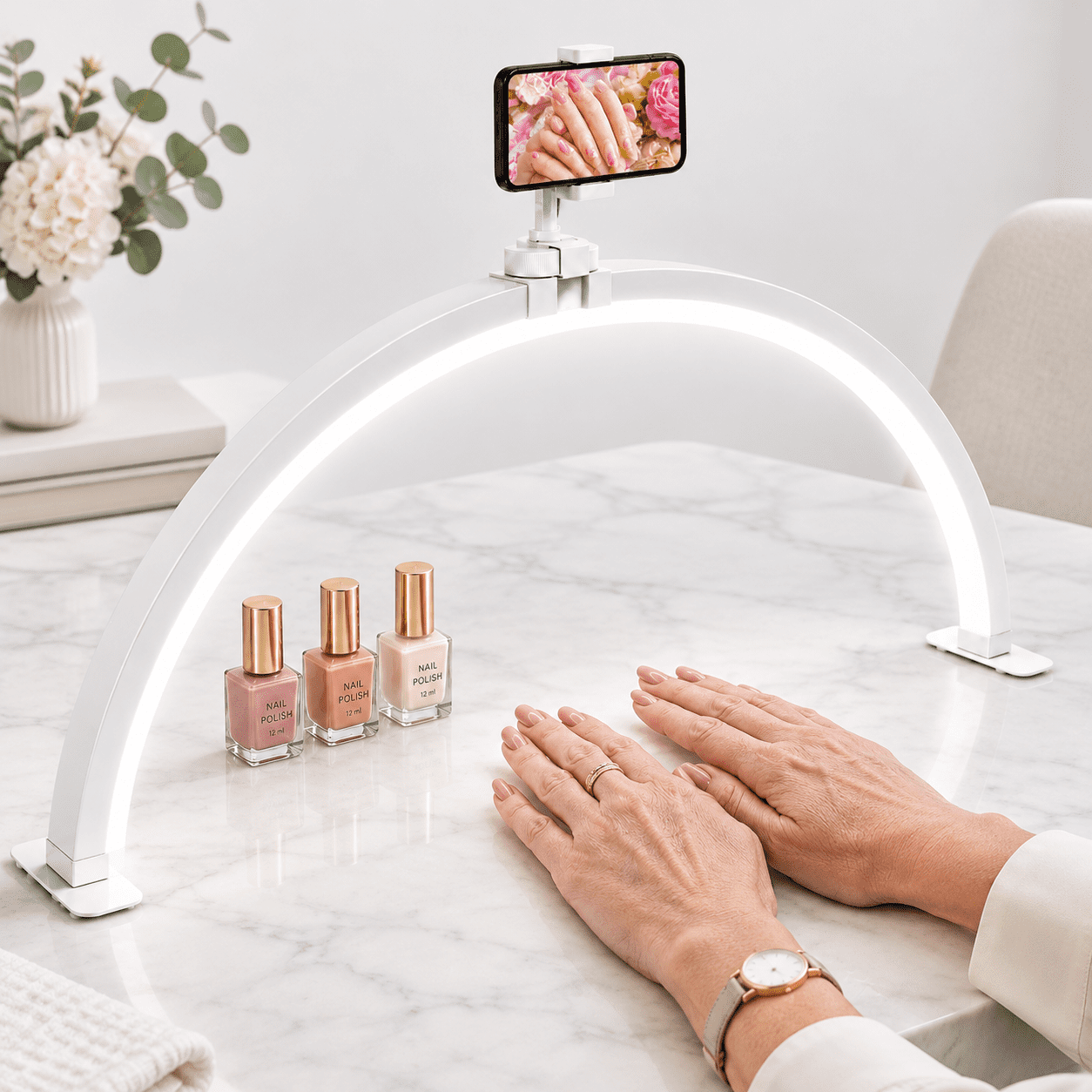 Moon's Shadow White Half Moon Desk Lamp with 180° No-Shadow Lighting for Manicure and ...