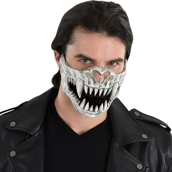 White Half Skull Teeth Jaw Creature Halloween Mask