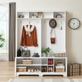 thumbnail image 1 of White Hall Tree Entryway Bench with Coat Rack and Shoe Cubbies for Organized Storage in Entryway or Bedroom, 59.8" W x 15.8" D x 76.8" H, Multifunctional Design, Easy Assembly, 1 of 9