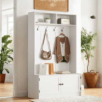 Dextrus Farmhouse Coat Rack with 14 Hooks, 4-in-1 Hall Tree with