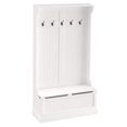 White Hall Tree Storage Bench and Coat Rack with 5 Steel Double Hooks