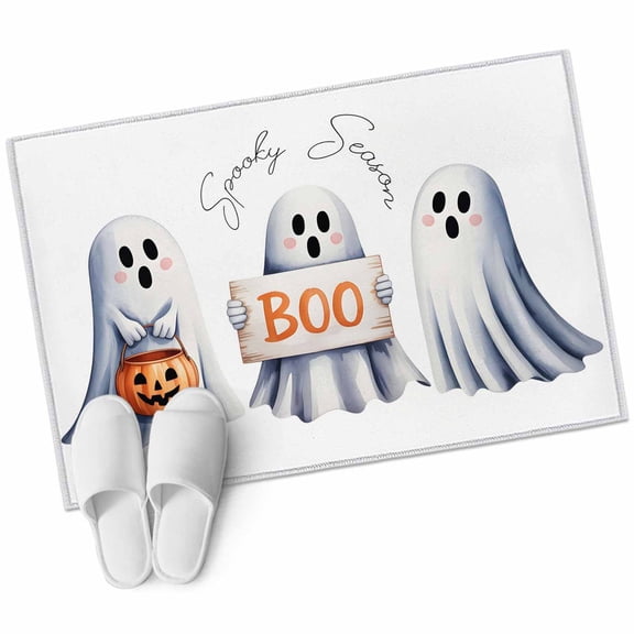 White Halloween 2'x3' Washable Rug, Ghost Modern Art Cute Non-Slip Soft Doormat Area Rugs for Entrance Bathroom Bedsides, Carpet for Kitchen Bedroom, Entryway Floor Mat
