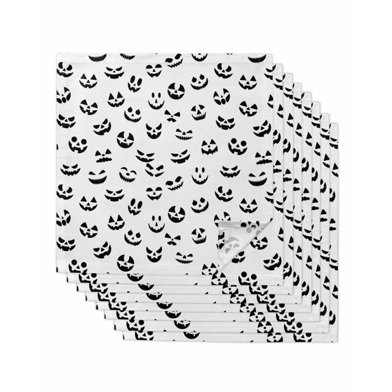 White Halloween Cloth Napkins Set of 8 Reusable Dinner Napkins, Horror Ghost Pumpkin Faces Cocktail Napkin Washable Table Napkins for Wedding/Holiday Party/Baby Shower 20"x20"