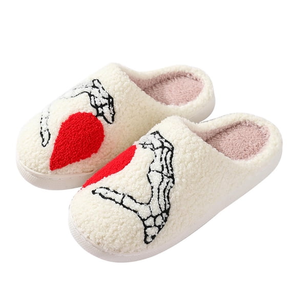 White Halloween Heart Finger Themed Comfortable Slippers For Couples With Warm And Cozy For All Day