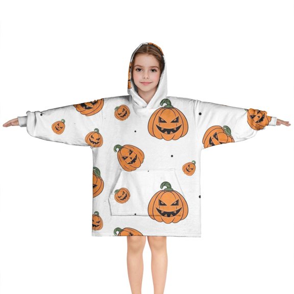 White Halloween Lanterns Blanket Hoodies for Kids 6-13YR Oversize Wearable Blanket Hoodies for Boys Girls Teens