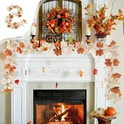 White Halloween Maple Leaf Vine Garland - 68.9in Artificial Fall Foliage Decor for Thanksgiving & Halloween - Spooky Rattan Wreath for Fireplace, Wall & Party Decorations