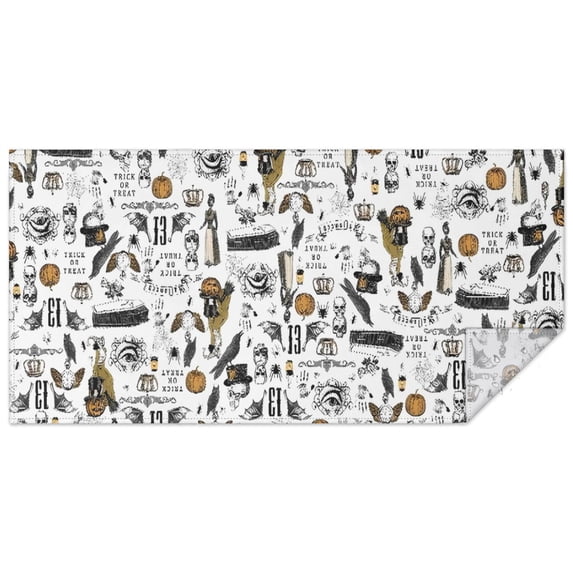 White Halloween Pumpkin Bat Pattern Rectangle Tablecloth 60"x120",Waterproof Polyester Rectangle Table Cloth, Wipeable Spillproof Polyester Tablecloth for Dining, Camping, Indoor and Outdoor