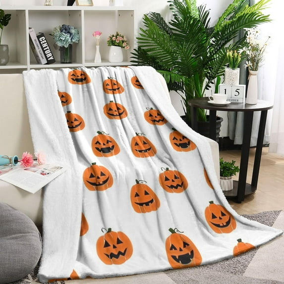 White Halloween Pumpkins Blanket,Comfortable Soft Lamb Wool Throw Blanket,All Season,Warm Lightweight Blankets for Sofa Bed Couch Living Room Chair,40"x50"