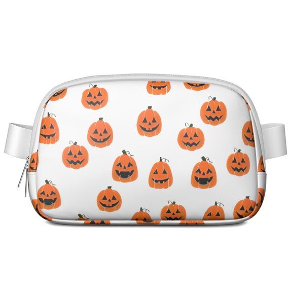 White Halloween Pumpkins Cute Fanny Packs for Women,Travel Waterproof Crossbody Fanny Bags Waist Purse for Women Anti Theft Adjustable Strap for Running Travel Cycling