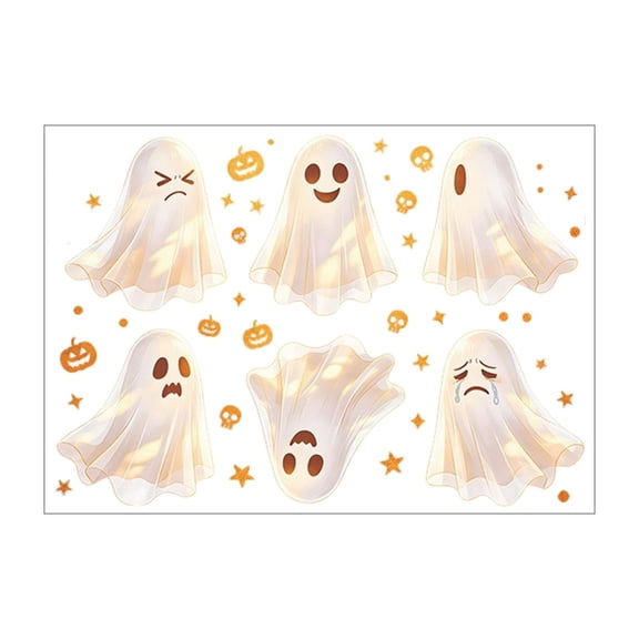 White Halloween Removable Wall Decal, Cute Cartoon Ghost Window Sticker Set, Balcony Glass Home Decor, Peelable PVC Adhesive Art