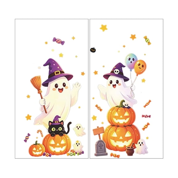 White Halloween Removable Wall Decal, Cute Cartoon Ghost Window Sticker Set, Balcony Glass Home Decor, Peelable PVC Adhesive Art