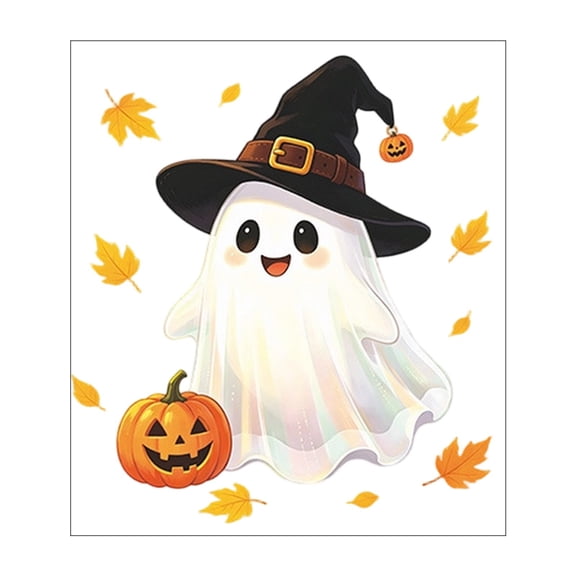 White Halloween Removable Wall Decal, Cute Ghost Pumpkin Bat Sticker Set, Bedroom Living Room Window Home Decor, Peelable PVC Adhesive Art
