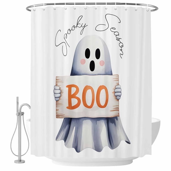 White Halloween Shower Curtain, Waterproof Shower Curtains for Bathroom, Ghost Modern Art Cute Washable Fabric Bathtub Curtain Set Bath Decor with 12 Hooks Long 72"x84"