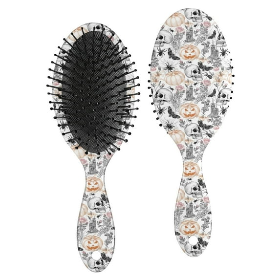 White Halloween Skull Pumpkin Pattern Hair Brush,Girls Detangling Hair Brush,Glide Through Tangles with Ease for Wet & Dry Hair,8.8"X2.8"