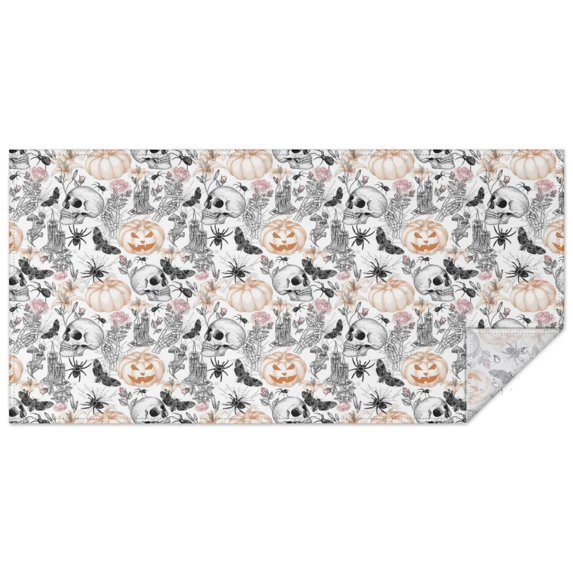 White Halloween Skull Pumpkin Pattern Rectangle Tablecloth 60"x120",Waterproof Polyester Rectangle Table Cloth, Wipeable Spillproof Polyester Tablecloth for Dining, Camping, Indoor and Outdoor