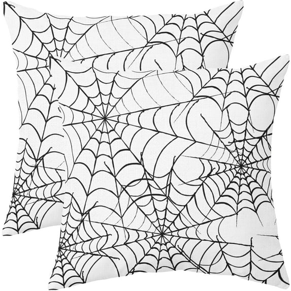 White Halloween Spiderweb Pillow Covers 18x18 Set of 2 Black Web Outdoor Decorative Throw Pillows Halloween Scary Themed Farmhouse Pillowcases Linen Cushion Case Decor for Home Sofa Couch Bed
