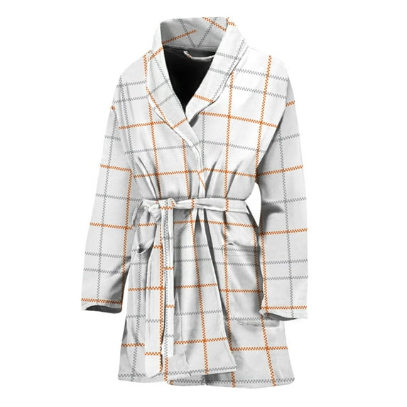 White Halloween Tattersall Pattern Women Bathrobe One Size Univeral Fits, Halloween Decorative Fashion Lightweight Plush Fleece Long Robe For Women