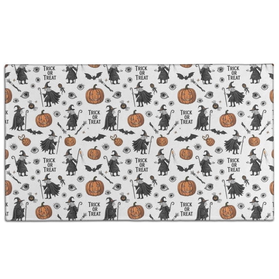 White Halloween Witch Pumpkin Pattern Door Rugs,Washable Non Slip Door Mats Indoor,Decorative Door Mats,Entry Mat Indoor for Entrance,Bedroom,Kitchen,Bathroom,17"x30"