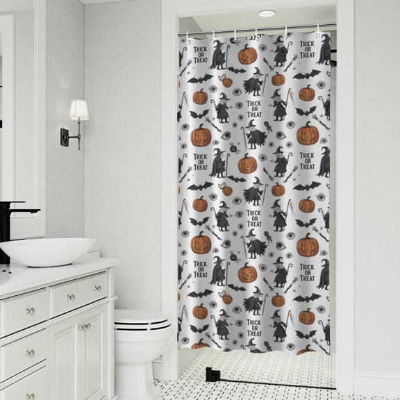 White Halloween Witch Pumpkin Pattern Shower Curtain 36"x72" ,Bathroom Decorative Shower Curtains Set with 12 Hooks,Modern Waterproof Washable Shower Curtain