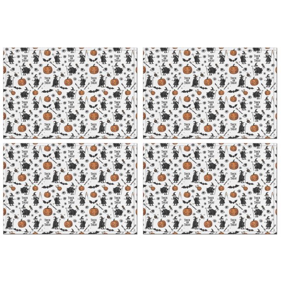 White Halloween Witch Pumpkin Pattern Summer Placemats Table Placemats Set Of 4-Linen Kitchen Washable Placemats Table Mats 11.8"x17.7" Non-Slip Heat Resistant