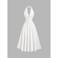 thumbnail image 1 of White Halter Neck Lace Trim Textured A-Line Ruffle Elegant Dress, 1 of 6