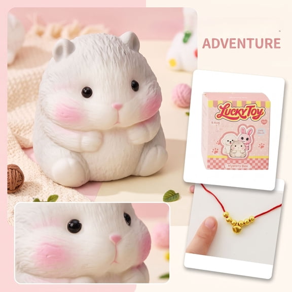 White Hamster Squishy Toy with Mystery Box Packaging, Slow Rising Relaxation Squeeze Toy for Kids and Adults Desk Decor