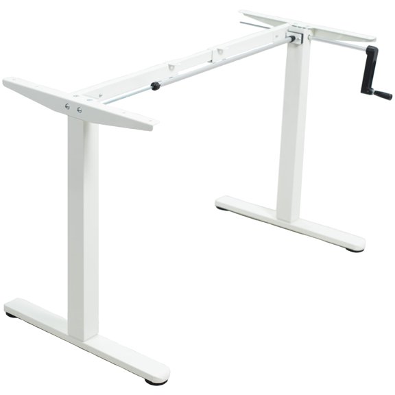 White Hand Crank Height Adjustable Desk Frame for 37-77 Inch Tops