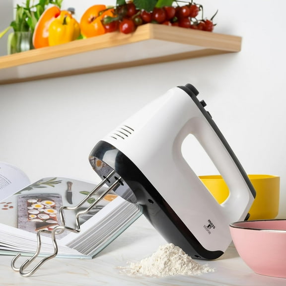 White Hand Mixer With Snap-On Storage , 6 Speed Electric Hand Mixer, 250W Power for Baking