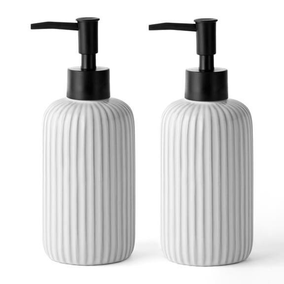White Hand Soap Dispensers for Bathroom, 15oz Ceramic Dish Soap Dispenser for Kitchen, Refillable Liquid Pump Bottles for Shampoo, Lotion, Conditioner, Modern Farmhouse Decor for Bathroom