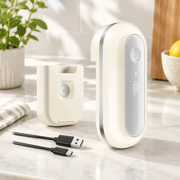 White Handheld Rechargeable Electric Can Opener with LED Monitor and ...
