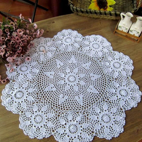 White Handmade Crochet Cotton Table Cloth Lace Doilies Round Lace Tablecloths 24 Inches.