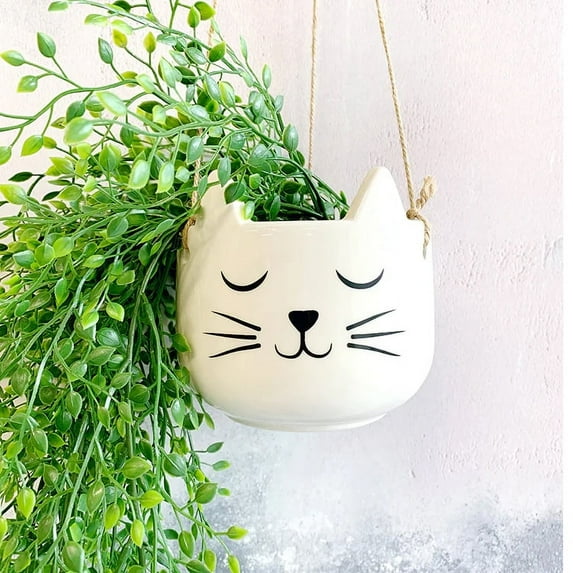 White Hanging Cat Planter | Hanging Planter | Cat Lover Gift | Cute Planter Pot | Indoor Planter | Adorable Planter Pot | Kitty Cat Small Succulent Planter
