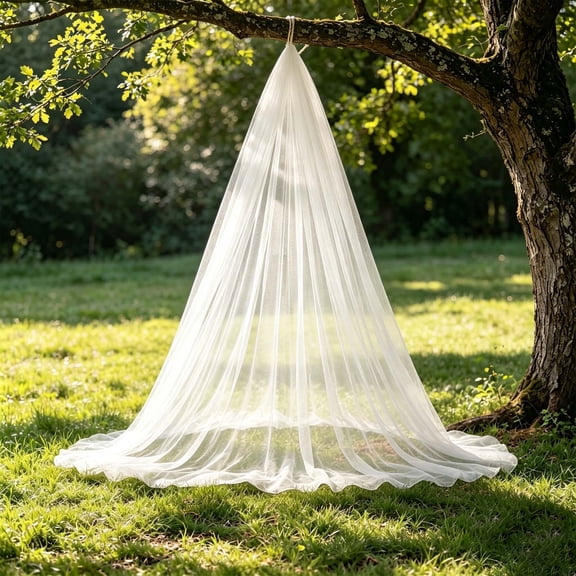 White Hanging Cone Mosquito Net Canopy, 160x200cm Polyester No Stand Ceiling Mount Bug Net, Lightweight Insect Protection Tent for Single Bed Indoor Bedroom Outdoor Camping Use