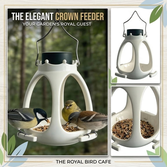 White Hanging Hopper Bird Feeder - Outdoor Wild Bird Feeding Station.